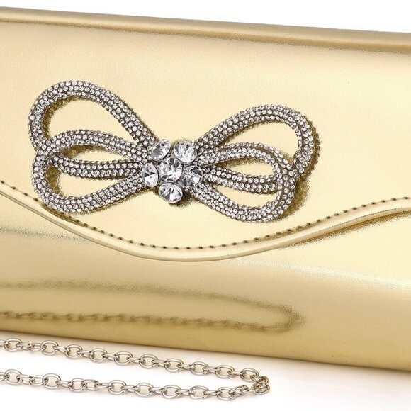 Women Evening Handbag Shiny Crystal Bow Flap Clutch Purse for Women Wedding Part - Picture 1 of 9